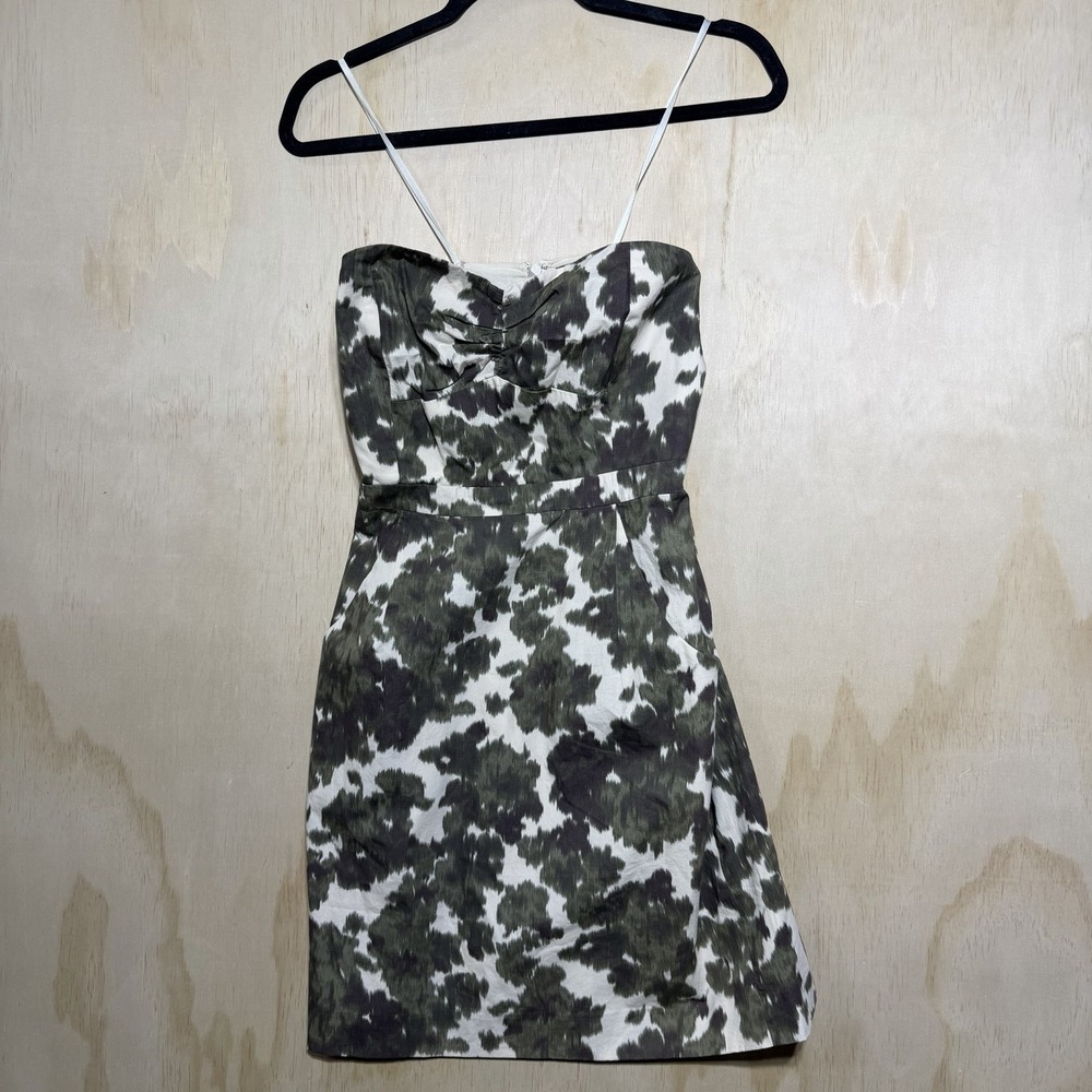 J.Crew Strapless Floral Dress‎ Size 2 Mini Cotton Green White Summer